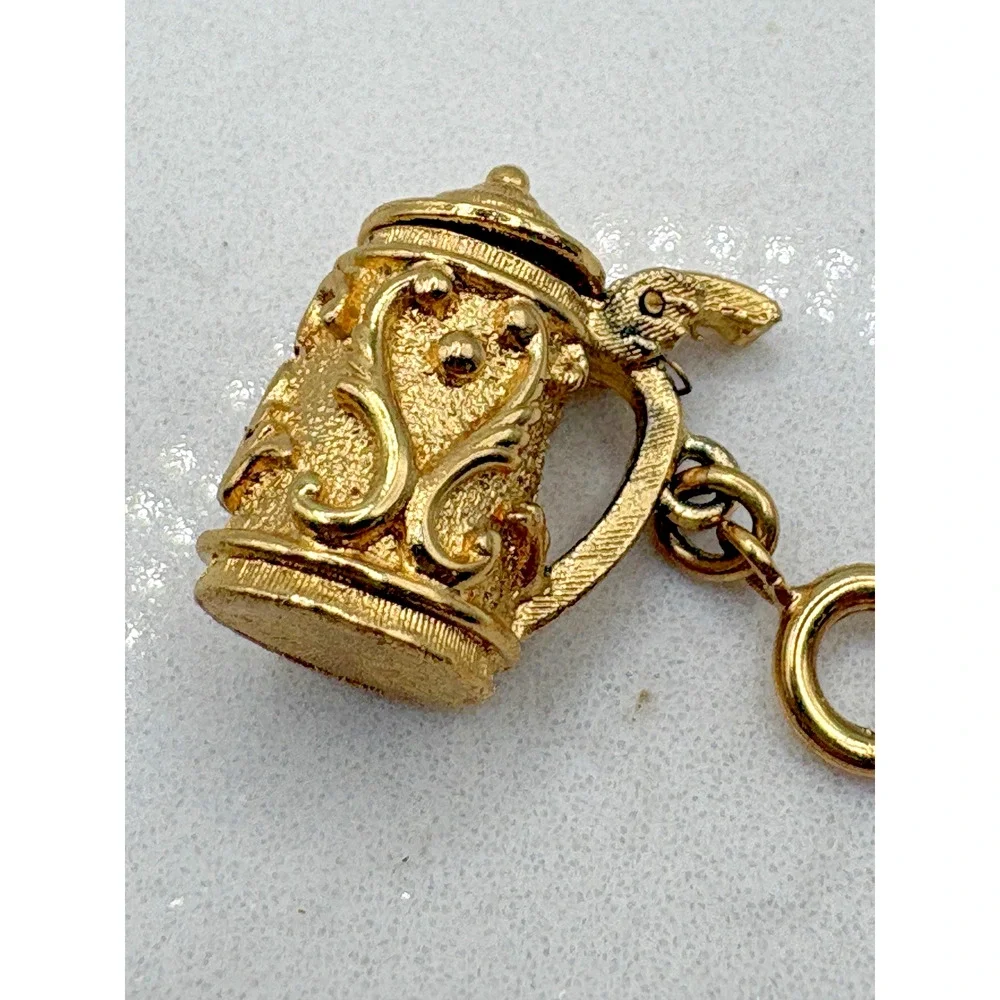 Monet Bracelet Charm Stein Mug Sloop Gold Tone Spring Ring Clasp Vintage Signed